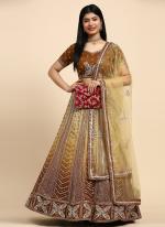 Fancy Net Brown Wedding Wear Sequence Embroidery Work Readymade Lehenga Choli